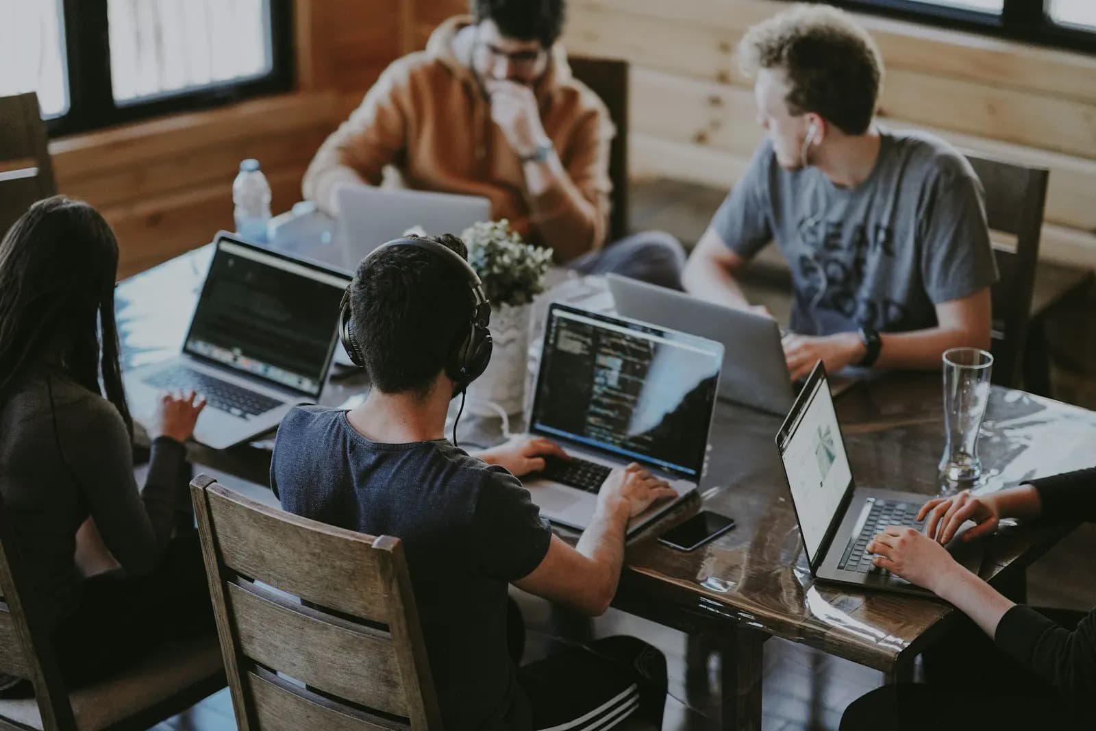 Professional team collaborating in a modern office
