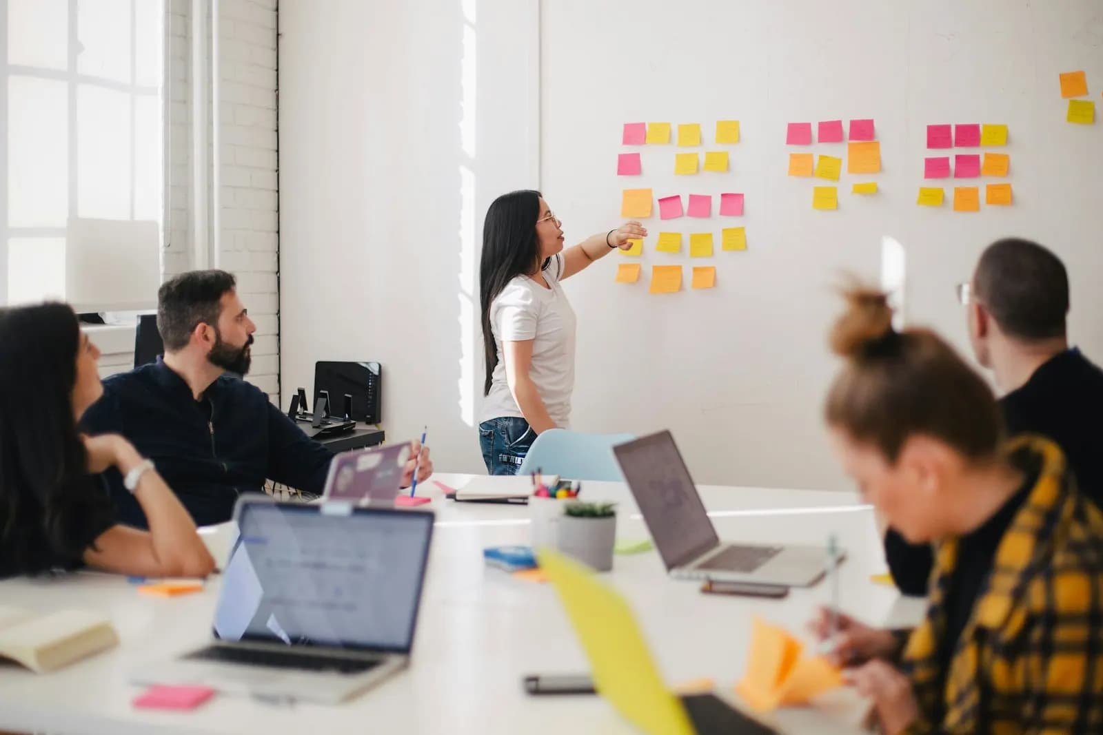 Team planning workflows around a conference table